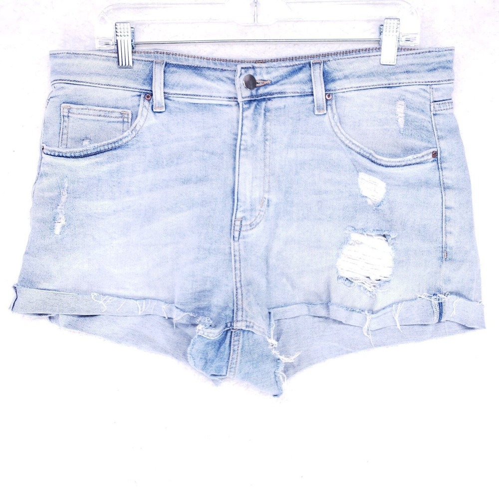 HM Destroyed Rolled Cuff Jean Shorts Women Size 12 High Rise Denim Pants
